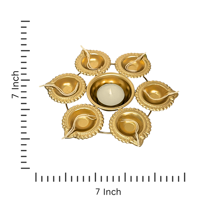 Brass Finish Handcrafted Decorative Diya Urli Bowl with 6 Diyas for Festive Decor