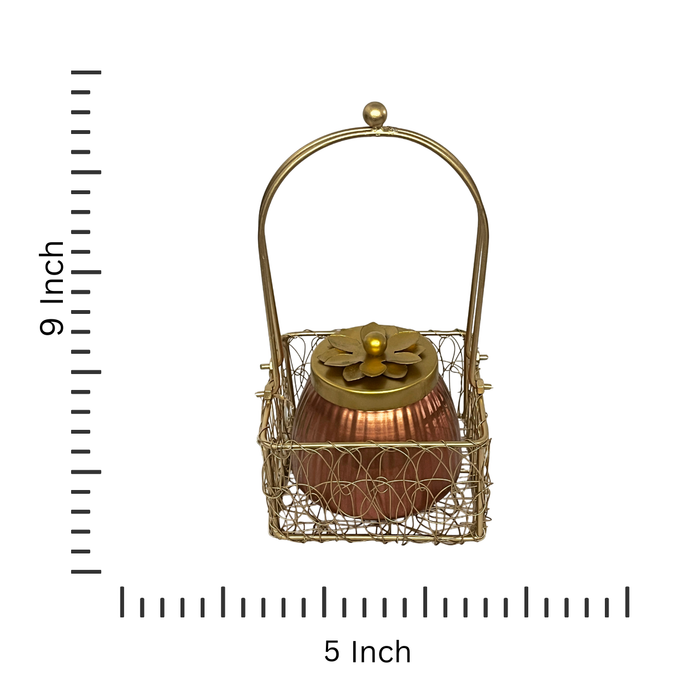 Metal Gift Basket With Copper Or Gold Polish Dry Fruit Jar