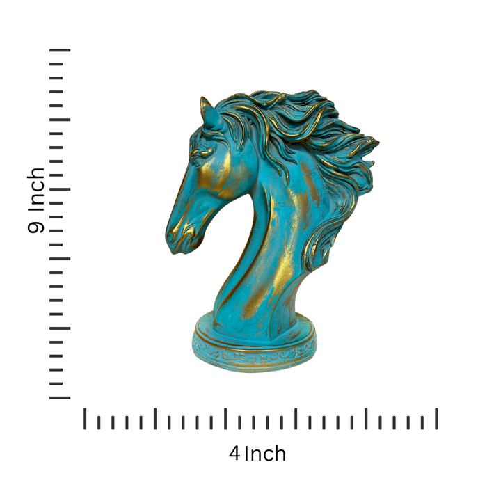 Exquisite Sea Green and Gold Wooden Horse Face Sculpture