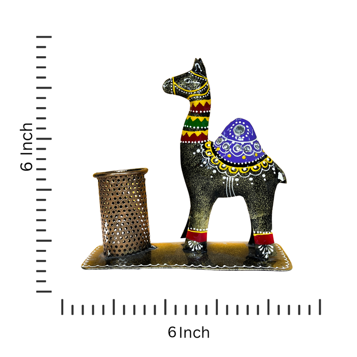 Metal Handpainted Camel Pen Holder/Stand for Desk Organizer for Home & Office Decor