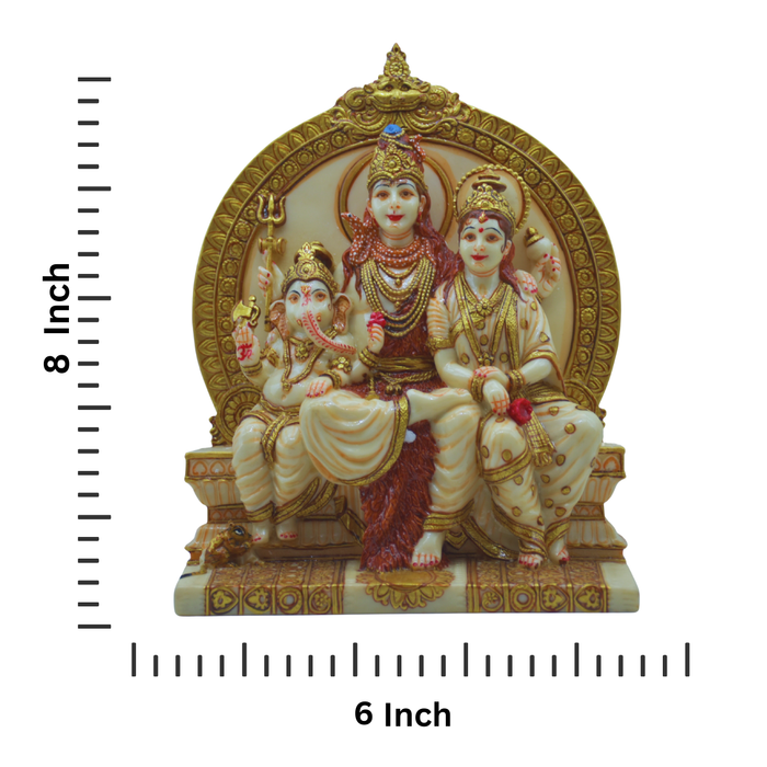 Hindu Holy Family: White Marble Shiva Parivar Statue with Ganesha & Kartikeya