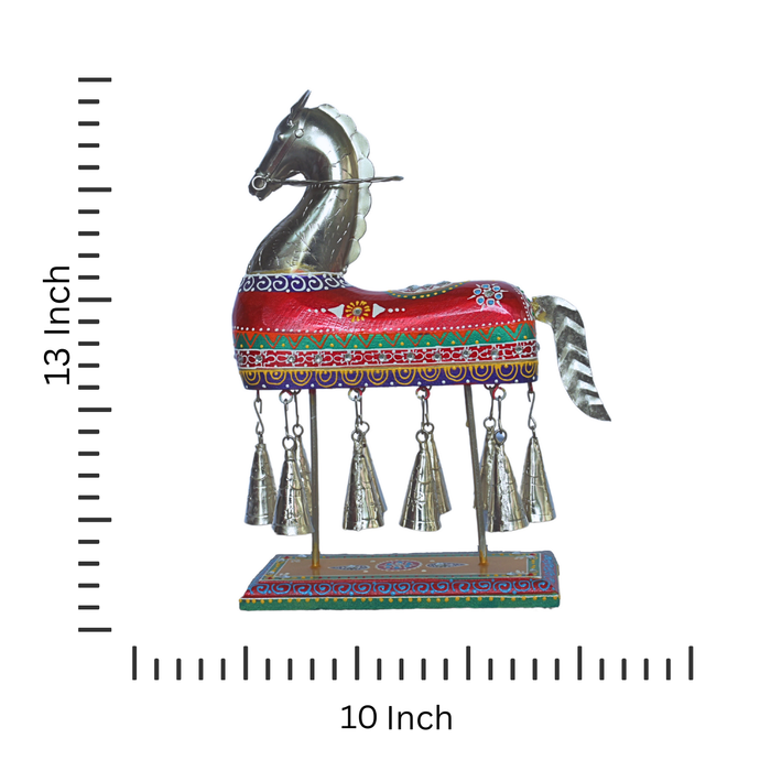 Handcrafted Wooden & Iron Horse Bell Statue