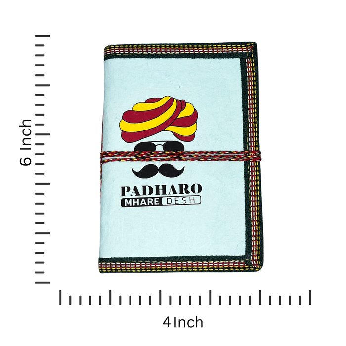 Rajasthani Design Handmade Cotton Paper Diary with Padharo Mharo Desh Print -for Writing & Gifting