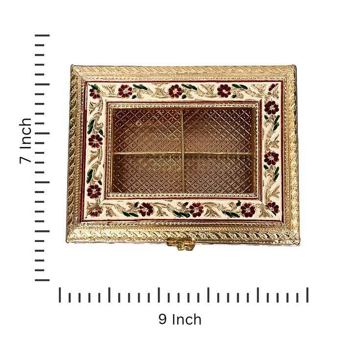 Four-compartment, Meenakari dry fruit box with a sophisticated floral design
