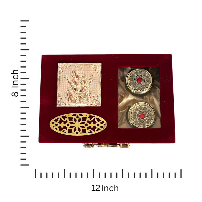 Decorative Containers and a Velvet Dry Fruit Box with a Gold Lakshmi Plate