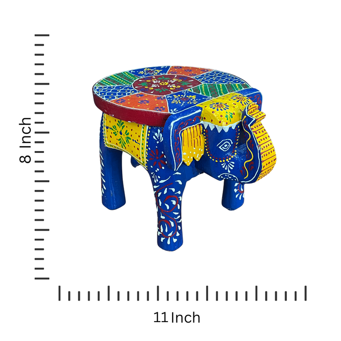 Handmade Multicolor Wooden Elephant Stool Decorative Showpiece