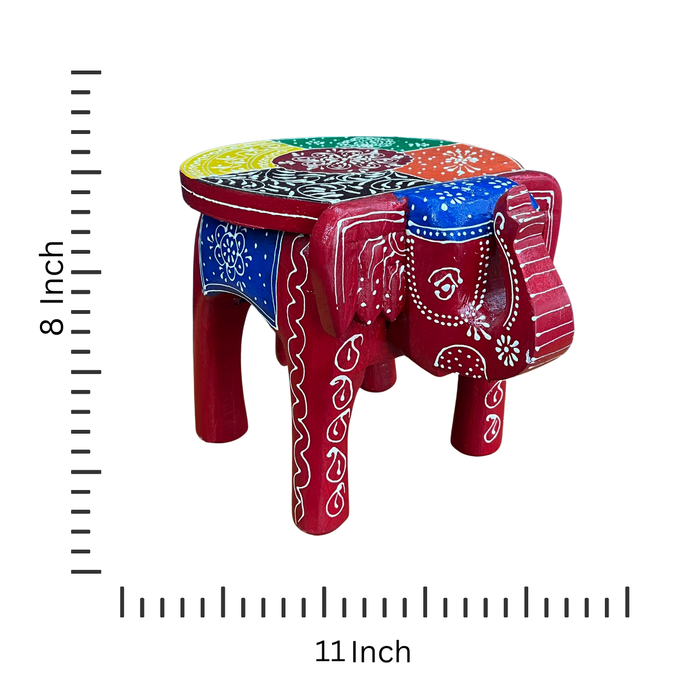 Handmade Red color Wooden Elephant Stool Decorative Showpiece