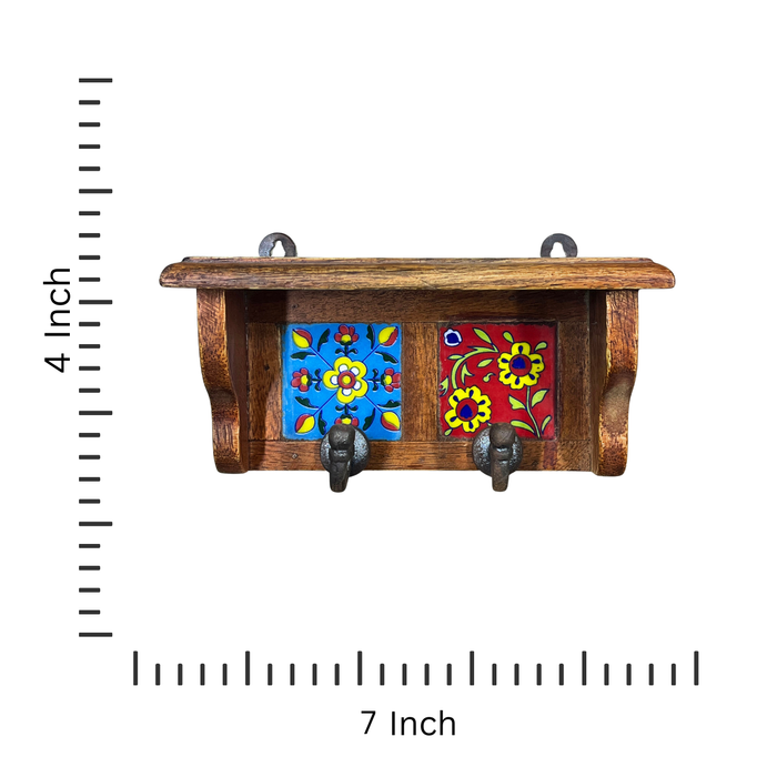 Colorful Ceramic Wood Key Holder with 2 Hooks