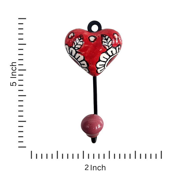 Handcrafted Heart Shape Wall Hanger with 1 Peg  Wall Ceramic Hook Tips