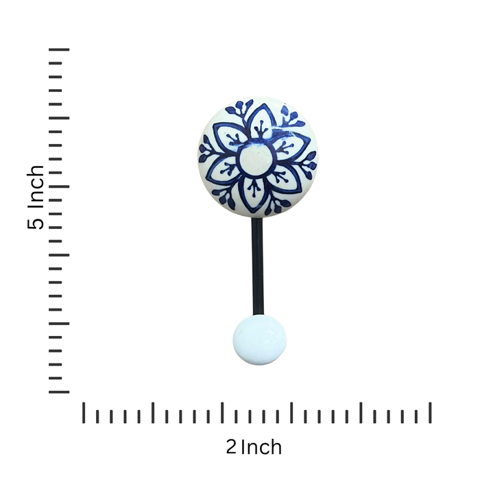 Blue Floral Printed Ceramic & Iron Wall Hook