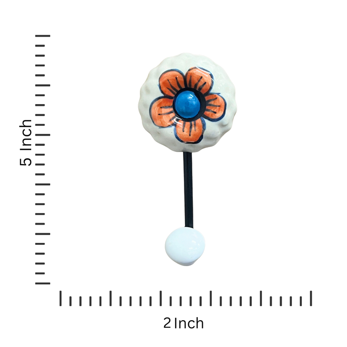 Ceramic Flower Key Holder with Iron Hook – For Elegant Wall Decor