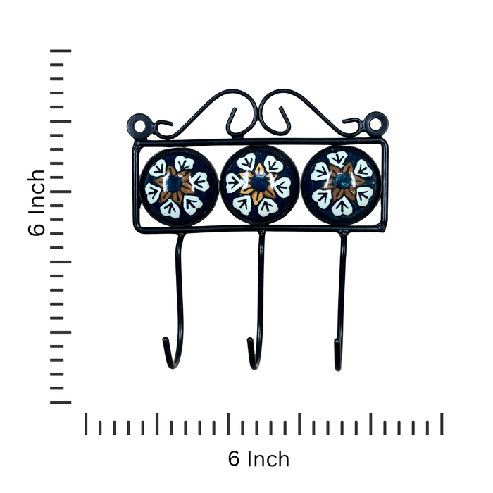 Triple Hook Ceramic &amp; Iron Key Holder