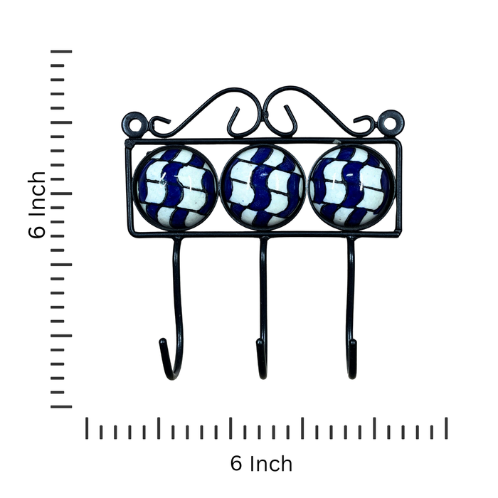 Triple Hook Ceramic Key Holder with Wave Pattern