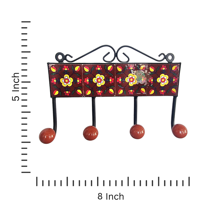 Handmade Iron Key Hanger with Vibrant Brown Ceramic Tiles
