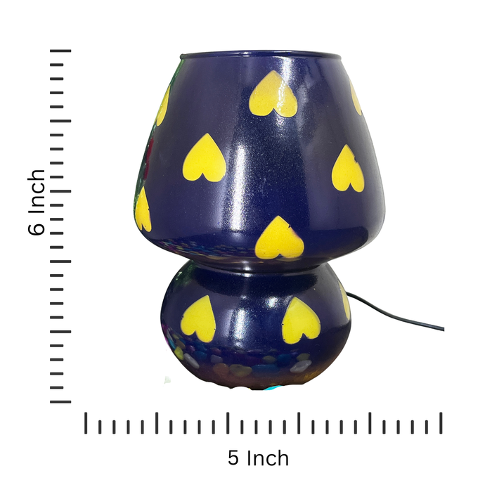 Handcrafted Blue Glass Lamp with Yellow Heart Design – Decorative Table Light for Home Decor