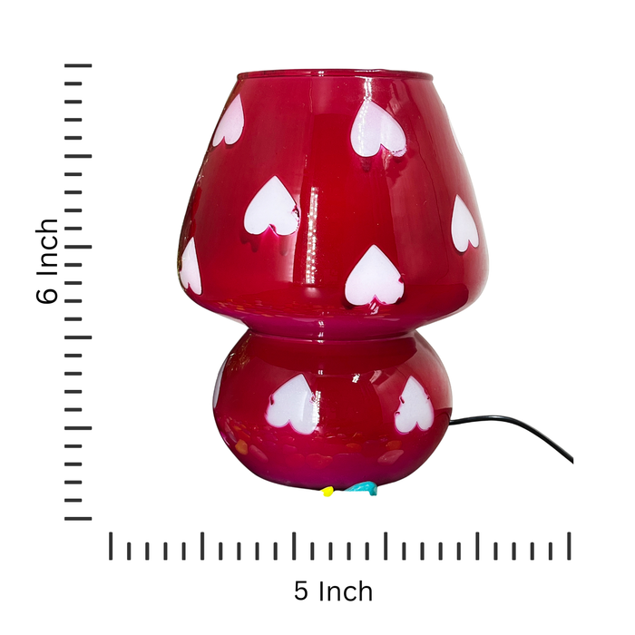 Handcrafted Red Glass Lamp with White Heart Design – Romantic Decorative Table Light for Home Decor