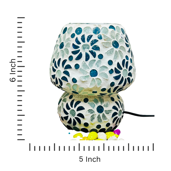 Handcrafted Blue Floral Mosaic Glass Table Lamp – Artistic Home & Bedroom Decor Light