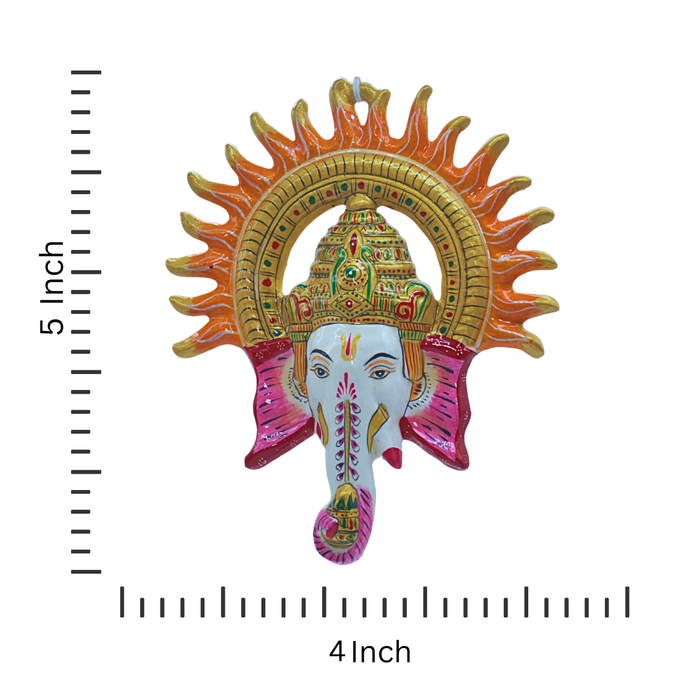 Divine Multicolor Metal Wall Hanging of Lord Ganesh's Serene Face