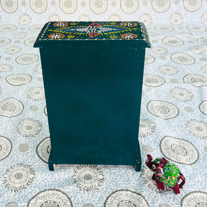 Handcrafted Wooden Jewelry Box with Colorful Ceramic Drawers | Rajasthani Mini Chest Organizer