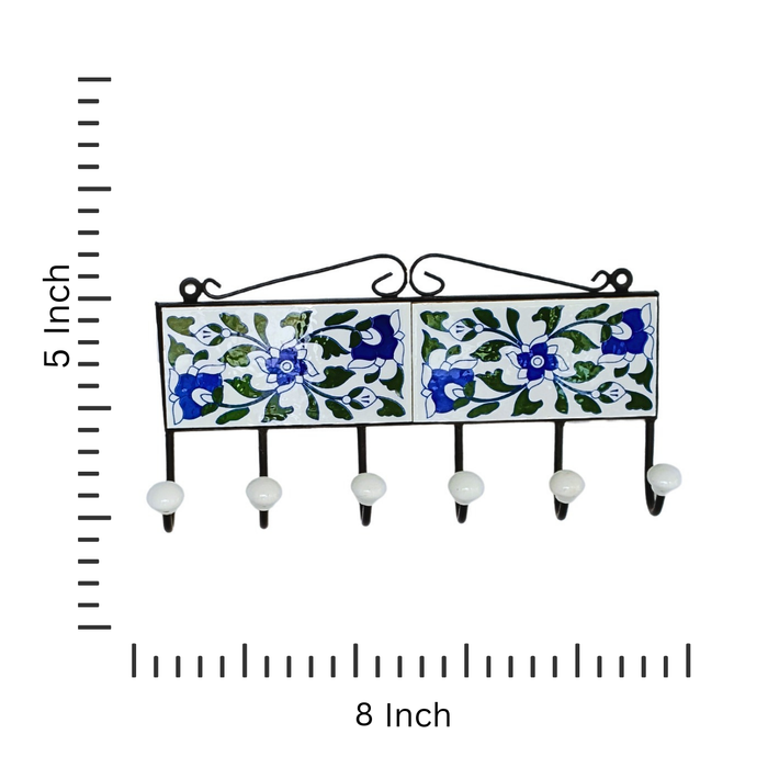 Handcrafted Floral Wall Hanger with 6 Peg Wall Ceramic Hook
