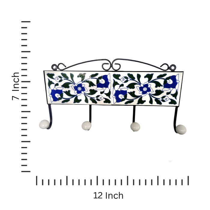 Handcrafted Floral Wall Hanger with 4 Ceramic Hook Tips