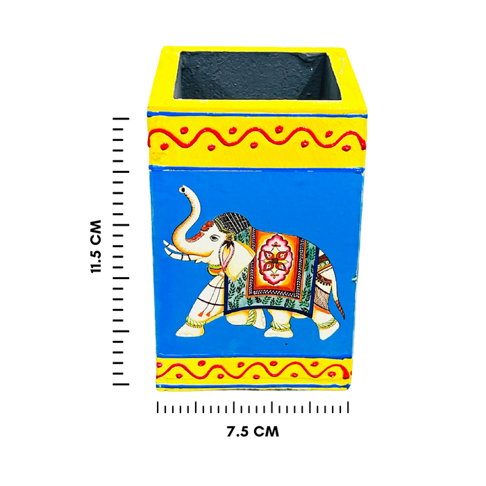 Hand-Painted Wooden Elephant Pen Stand – Traditional Rajasthani Art
