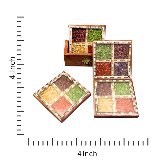 Unique Wooden Coaster Set with Colorful Stone Inlay