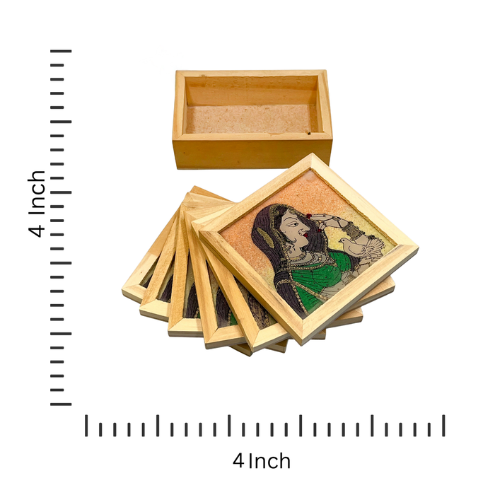 Elegant Wooden Coaster Set with Vibrant Traditional Prints