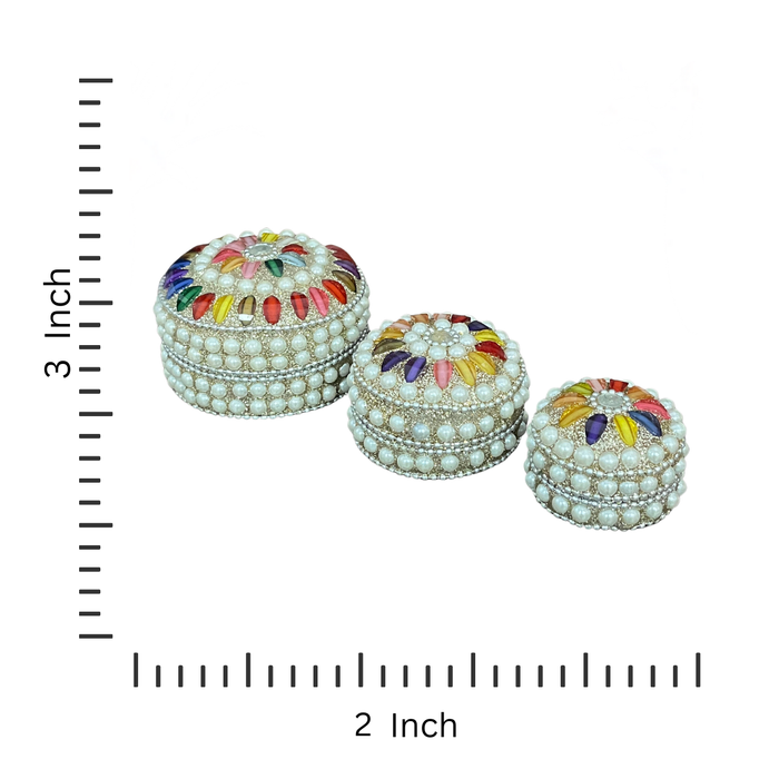 Handcrafted Pearl Studded Sindoor Box Set with Colorful Beads | Set of 3