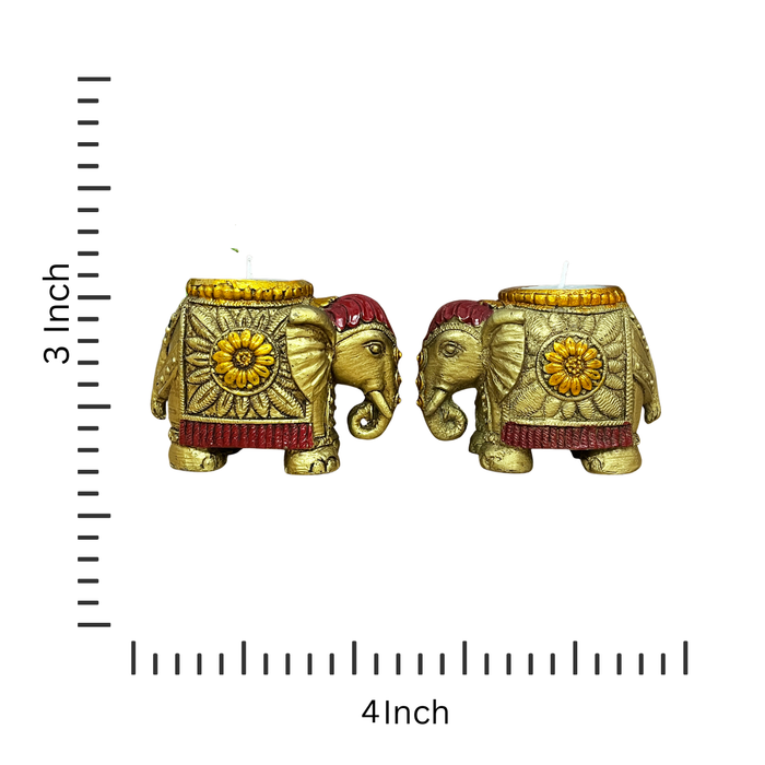 Golden Elephant Candle Holder Pair - Unique Handcrafted for Home Décor