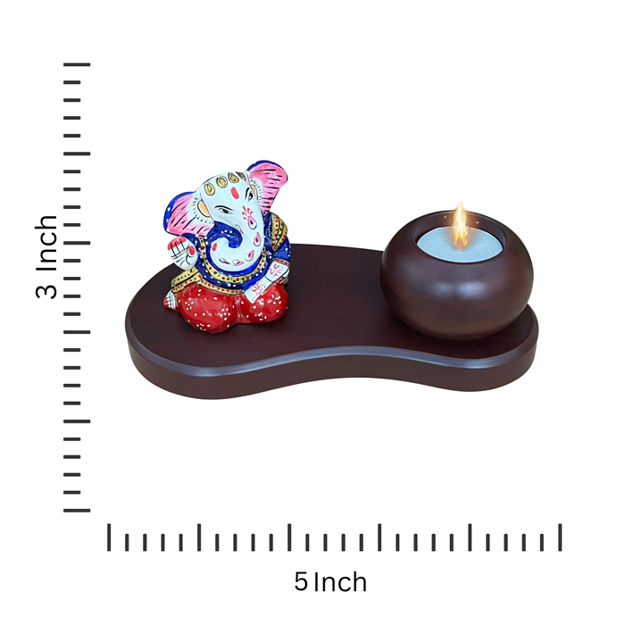 Metal Handicrafts Ganesha Statue With Candle & Pawti Stand