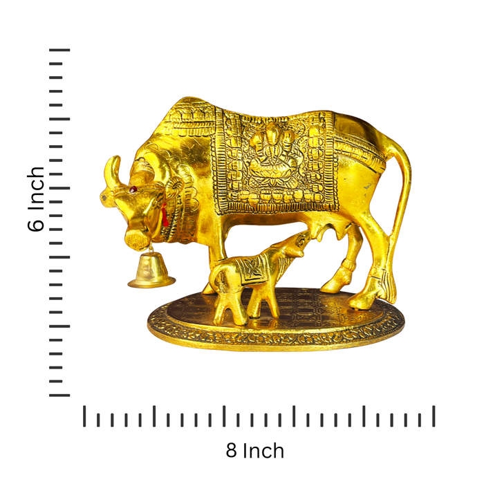 Metal Kamdhenu cow statue Cow and calf statue