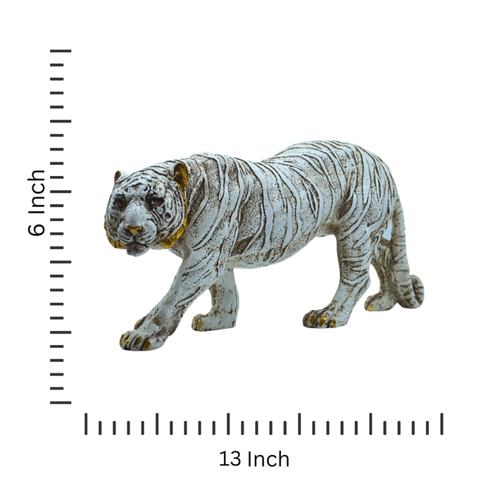 Handcrafted White Resin Walking Tiger Sculpture | Artistic Wildlife Figurine for Home & Office Decor
