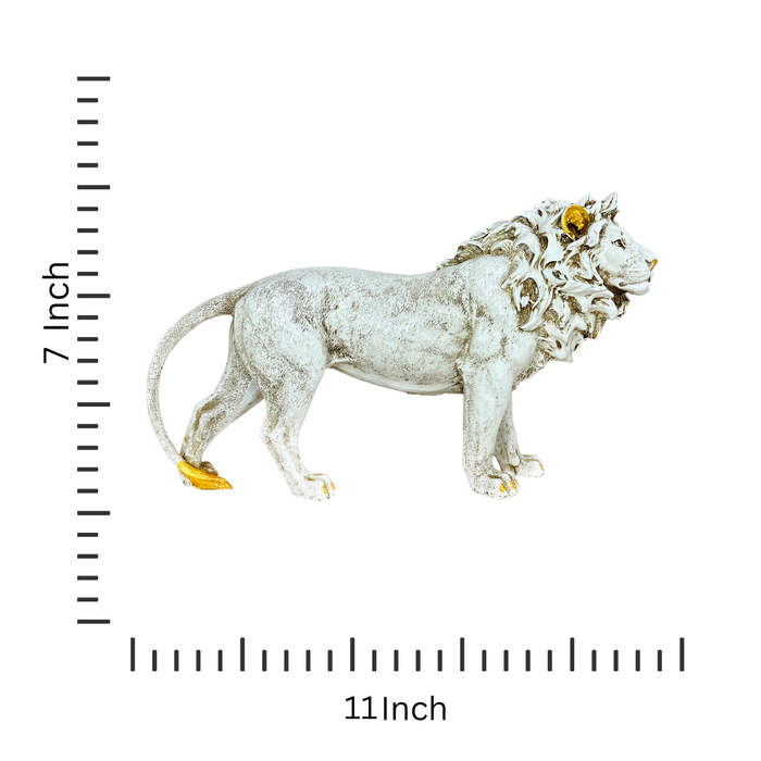 White & Gold Lion Resin Showpiece – Majestic Animal Figurine Home Decor