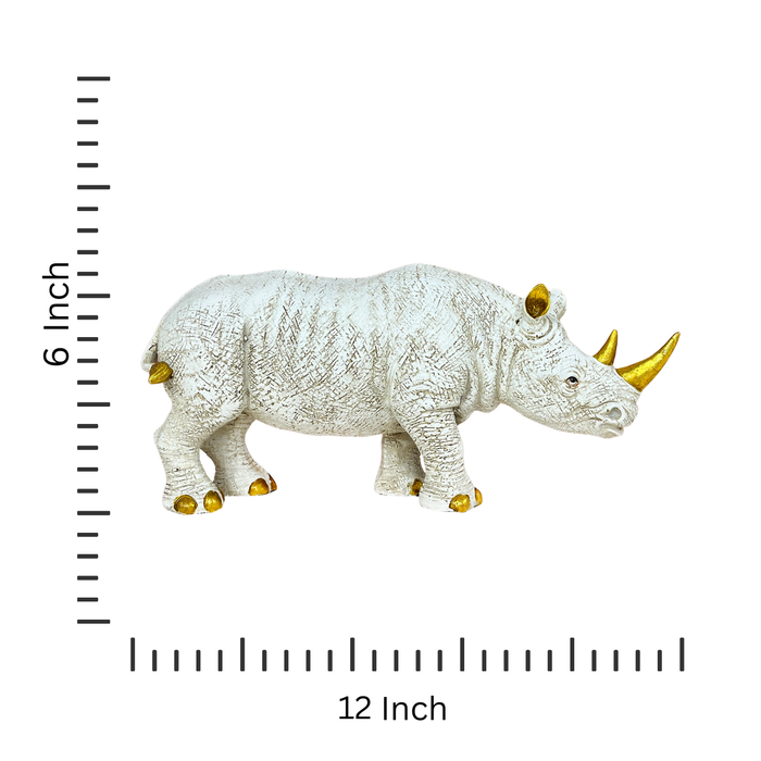 White & Gold Rhino Resin Showpiece – Modern Animal Figurine Home Decor