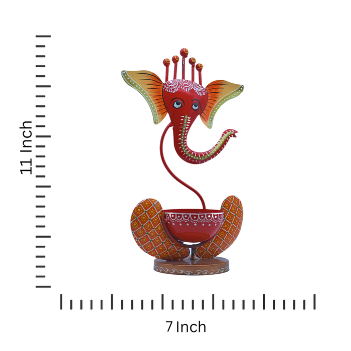 Lord Ganesha Handpainted Metal Diya Tea Light Candle Holder for Home & Festive Decor