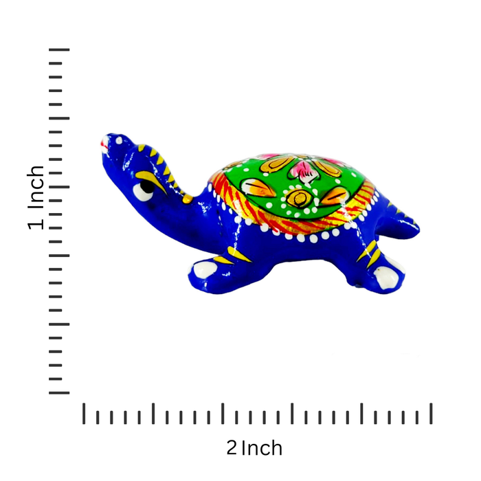 Handcrafted Blue Tortoise Figurine with Traditional Art – Home Decor