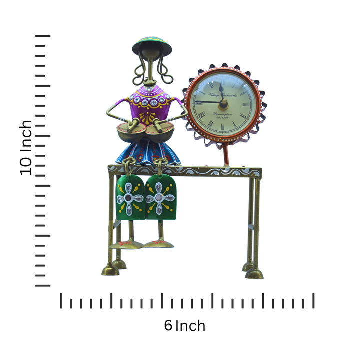 Multicolor Musical Iron Doll with Clock Decorative Showpiece