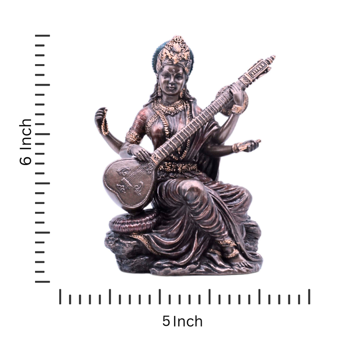 Goddess Saraswati Statue with Copper Finish