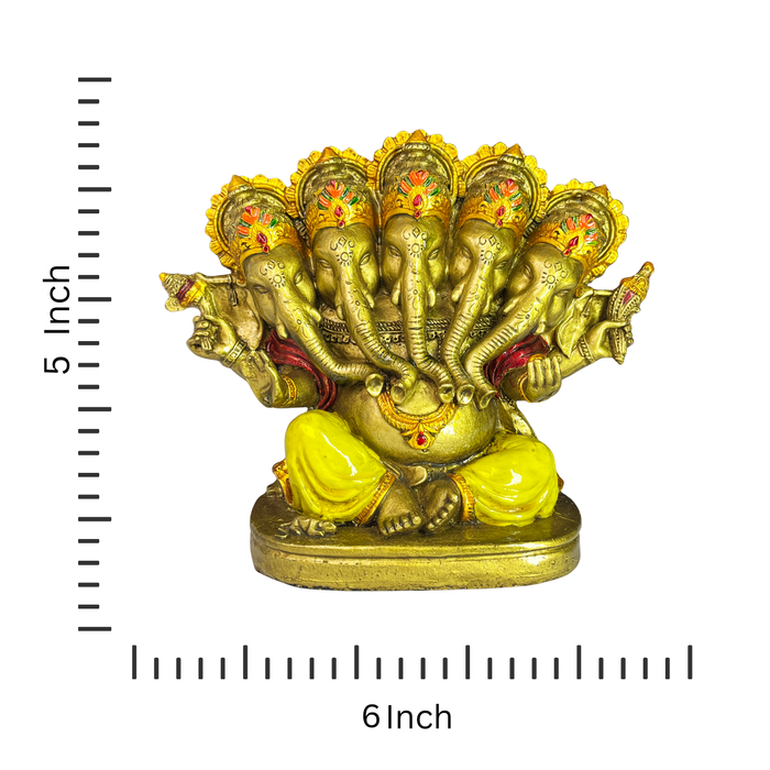 Beautiful Golden Panchmukhi Ganesha Murti/Statue