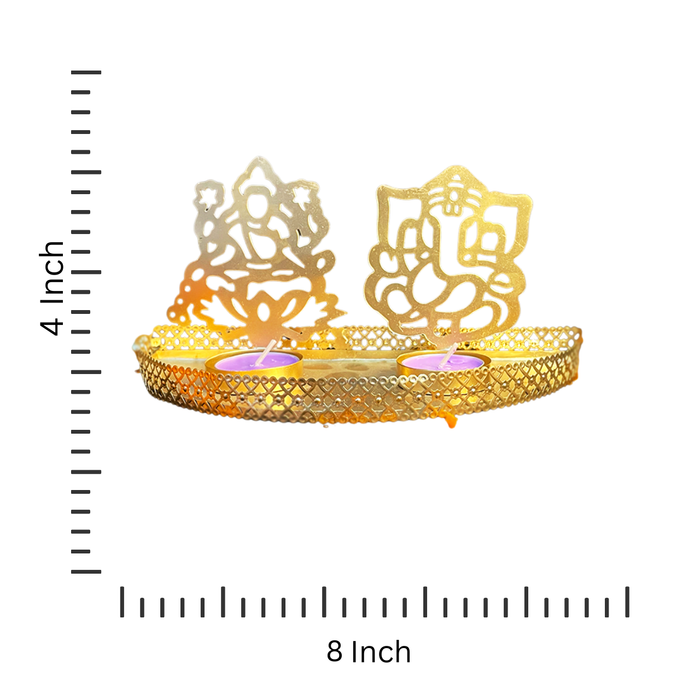 Brass Finish Laxmi Ganesh Shadow Tea Light Candle Holder for Home & Diwali Decor