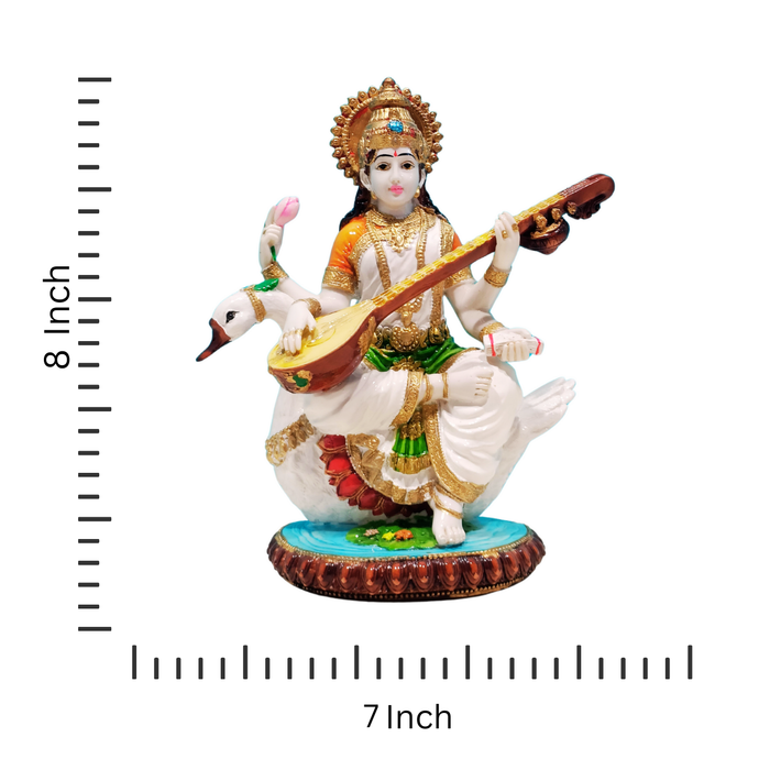 White Resin Saraswati Statue for Home Decor