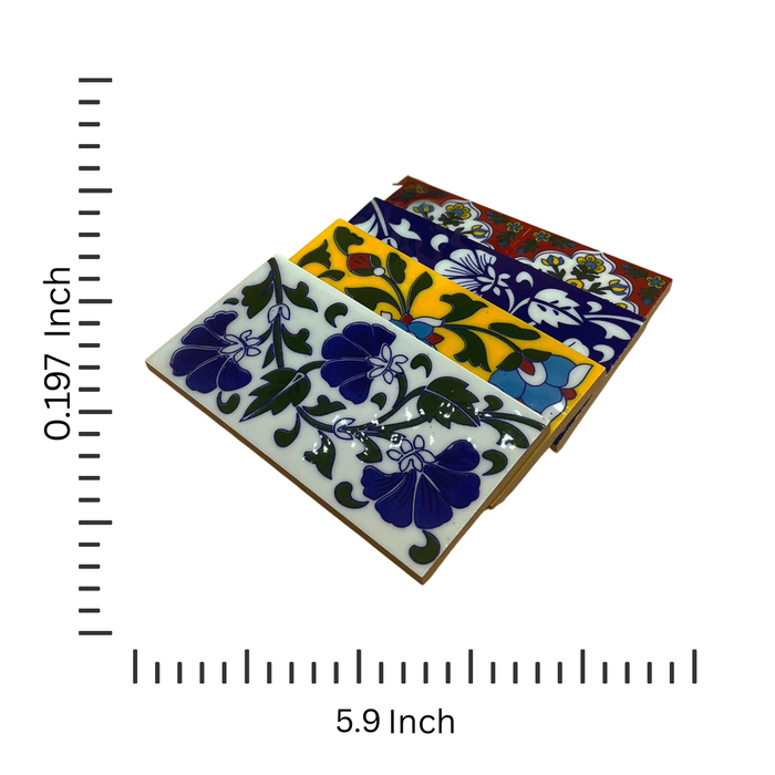 Hand-Painted Floral Ceramic Wall Tiles – Set of 4