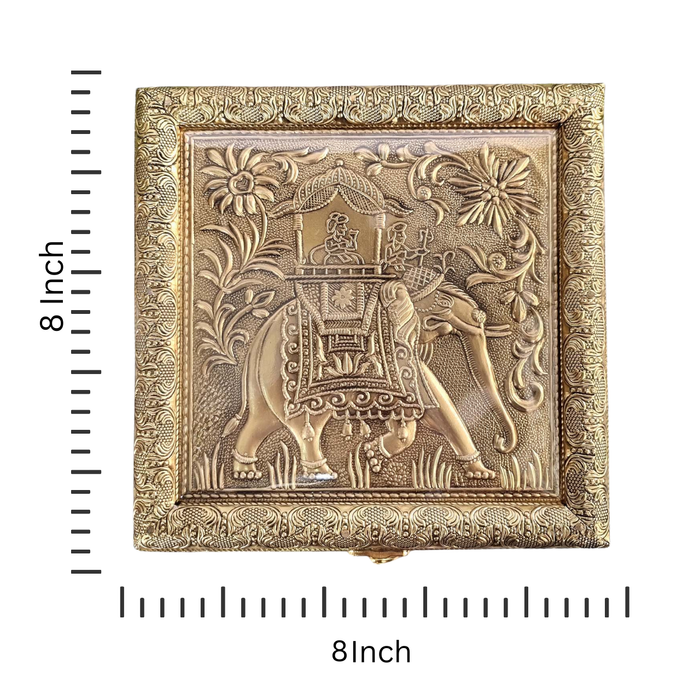 Traditional Golden Dry Fruit Box with Elephant and Floral Design