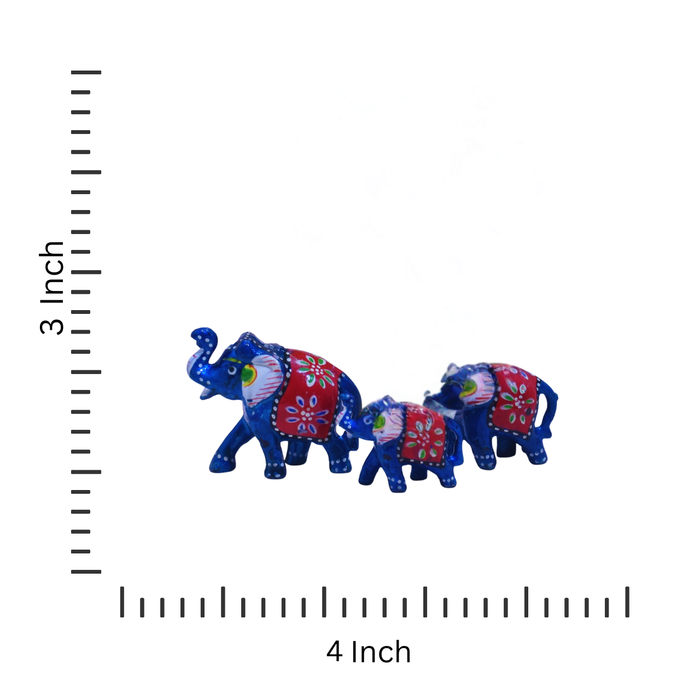Hand-Painted Fiber Elephant Family Figurines with Floral Design
