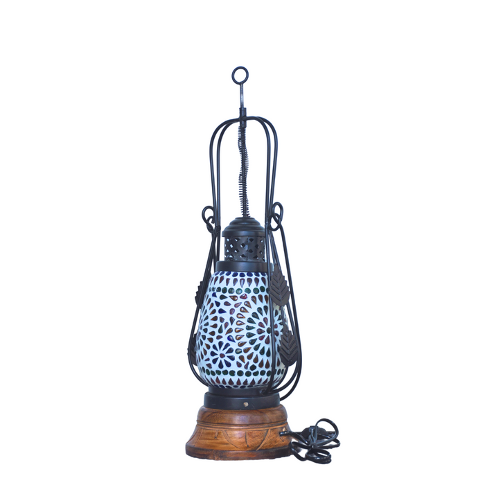 Multi Colored Wooden Mosaic Glass Desk & Table Lamp/Lantern