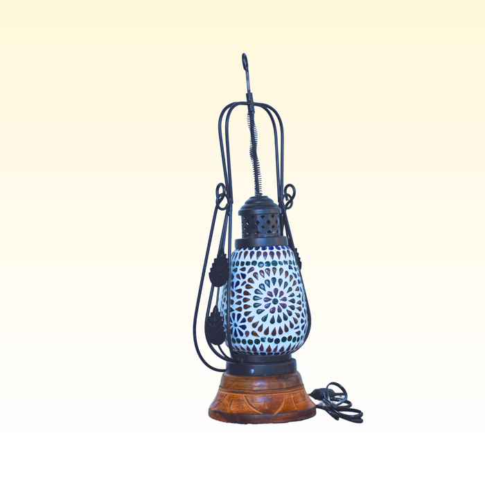 Multi Colored Wooden Mosaic Glass Desk & Table Lamp/Lantern