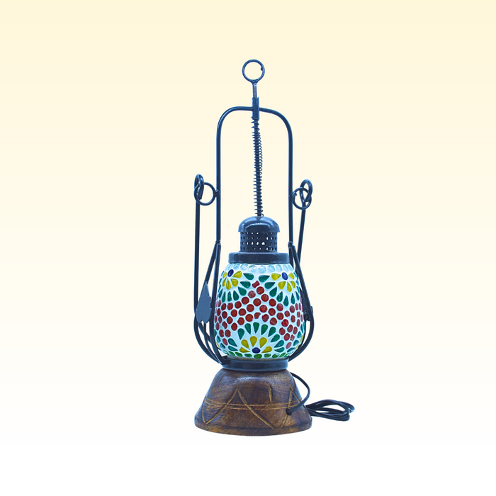 Multi Colored Wooden Mosaic Designer Glass Desk & Table Lamp/Lantern