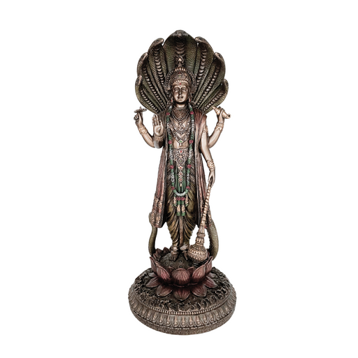 Poly Resin Copper Finish Lord Vishnu Decorative Idol Statue