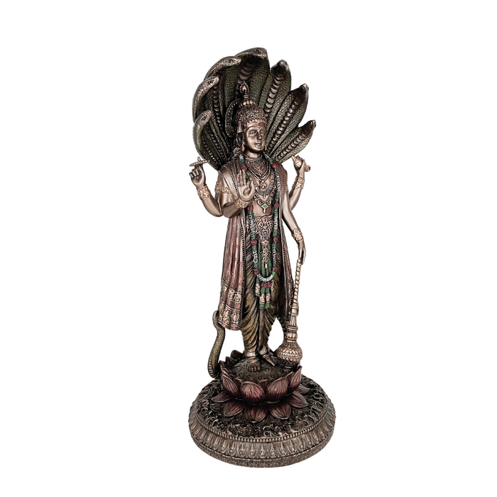 Poly Resin Copper Finish Lord Vishnu Decorative Idol Statue